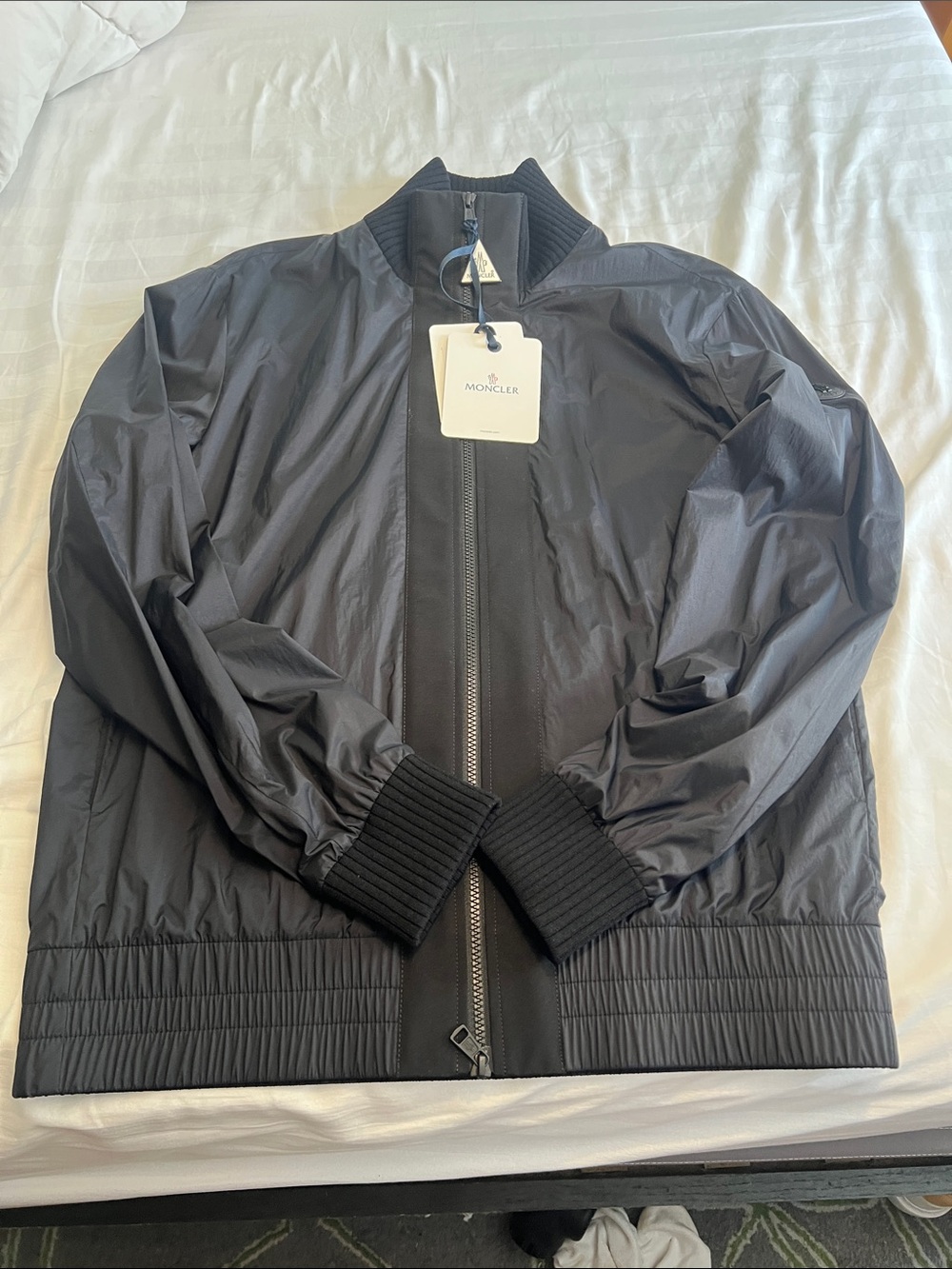 Moncler Black Men's Lightweight Bomber Jacket with Ribbed Trim